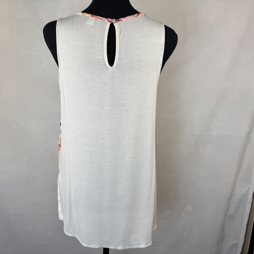 Lauren Conrad Women Sz S Ivory Tank Tunic Floral Print Crochet Neck Sleeveless - Picture 3 of 7
